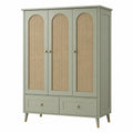 Armario de madera con puertas de ratán y dos cajones verde
