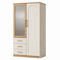 Armario de MDF y Vidrio Templado con Puertas y Cajones Blanco/Roble