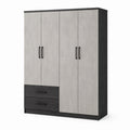 Armario de MDF con 3 puertas y 2 cajones en gris y negro
