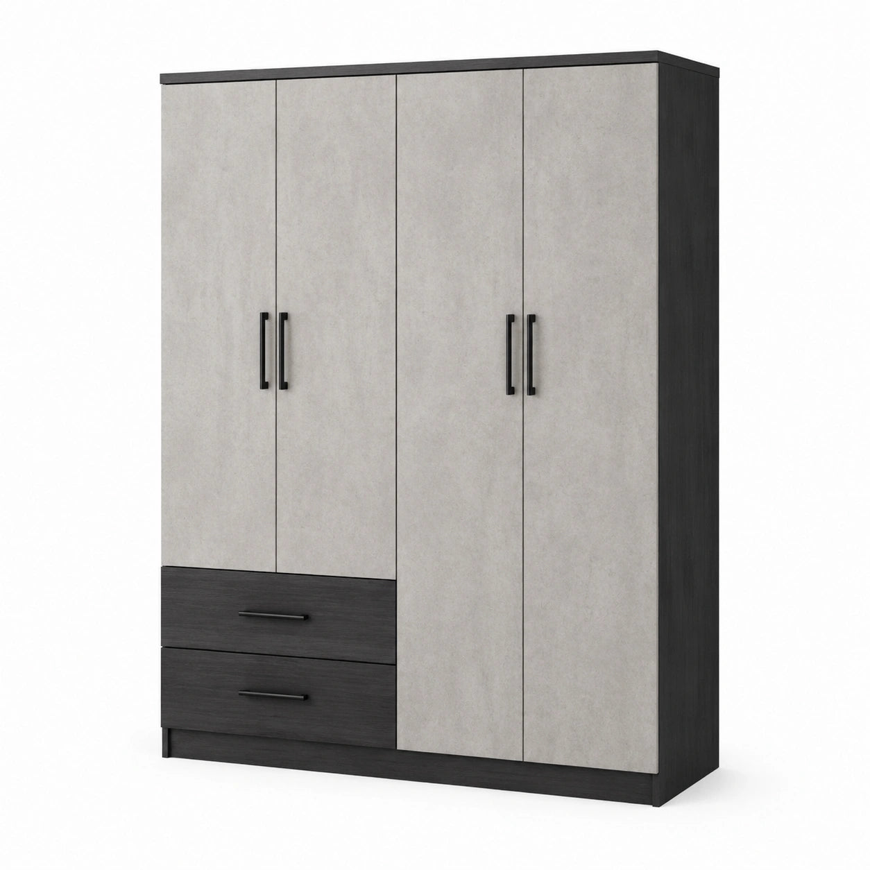 Armario de MDF con 3 puertas y 2 cajones en gris y negro