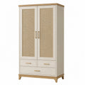 Armario de Madera con Puertas de Ratán y Cajones 180x80x50 cm Beige