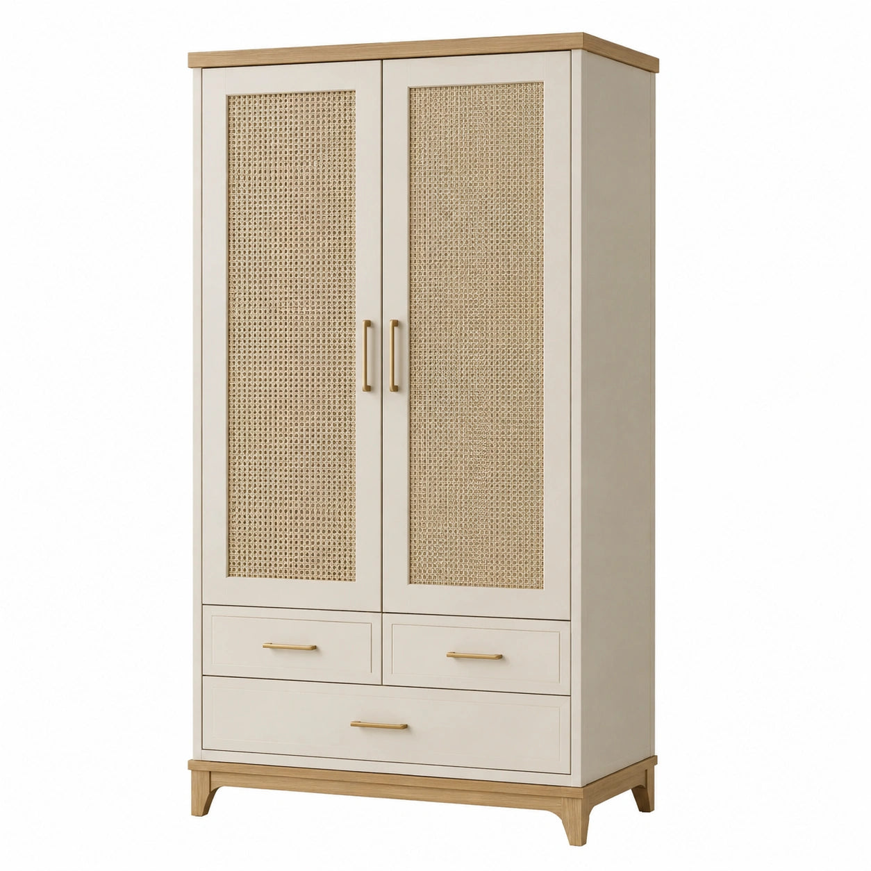 Armario de Madera con Puertas de Ratán y Cajones 180x80x50 cm Beige