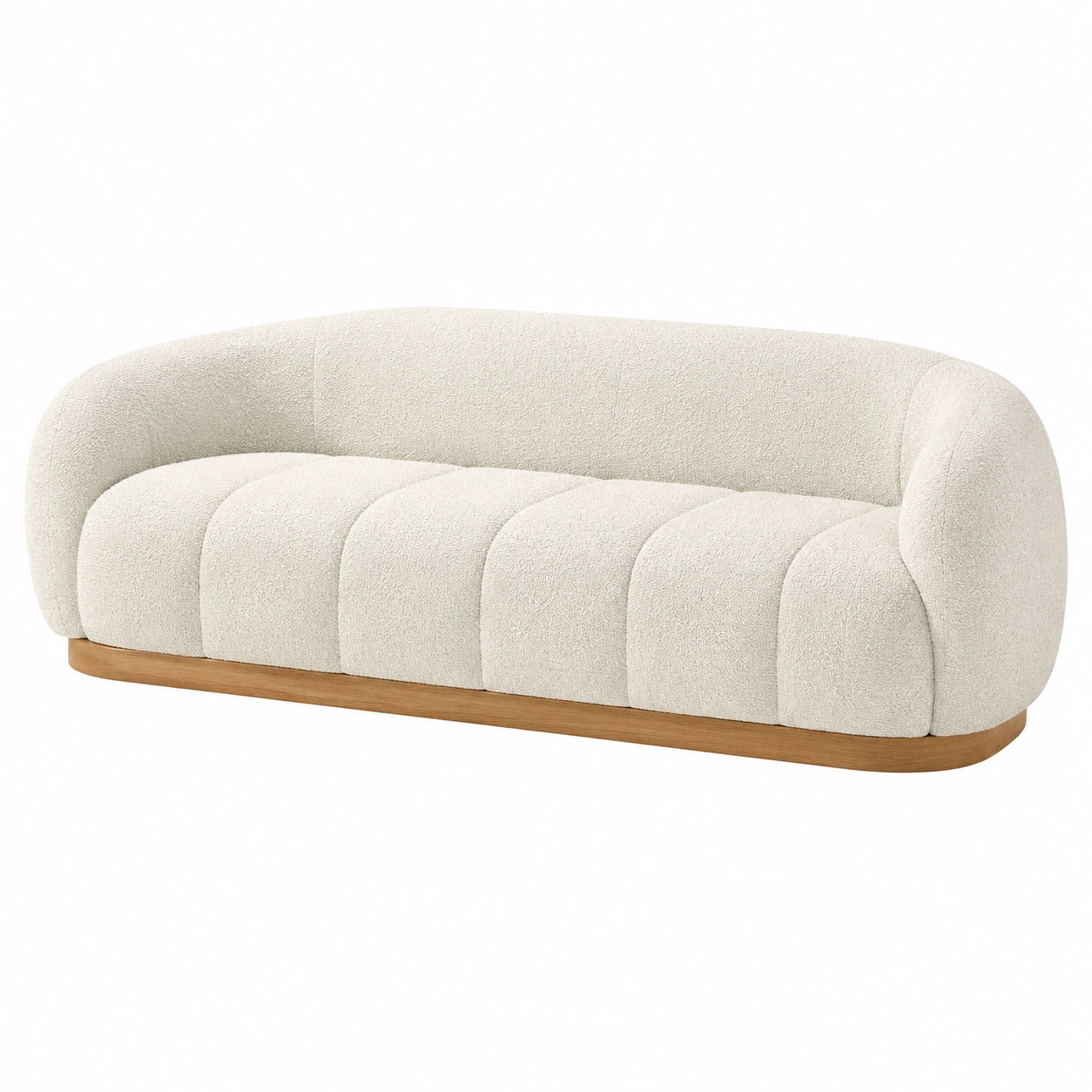 Sofá de Tela Bouclé Blanco con Base de Madera Roble