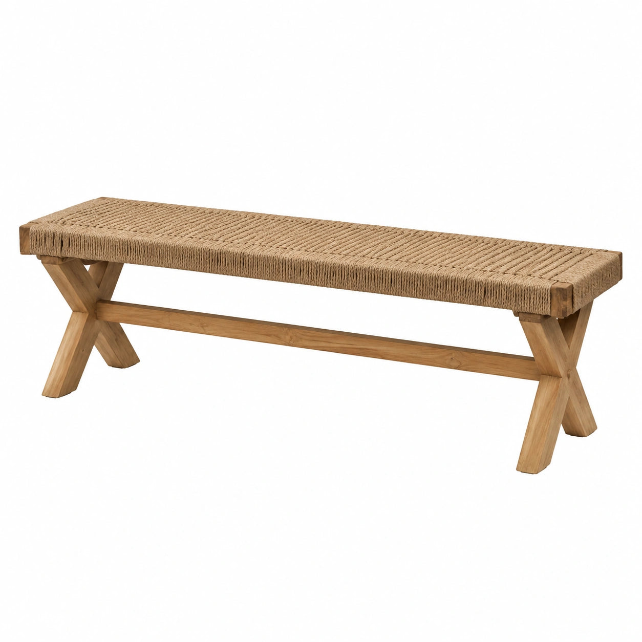 Banco de madera de teca y cuerda 180x35 cm natural