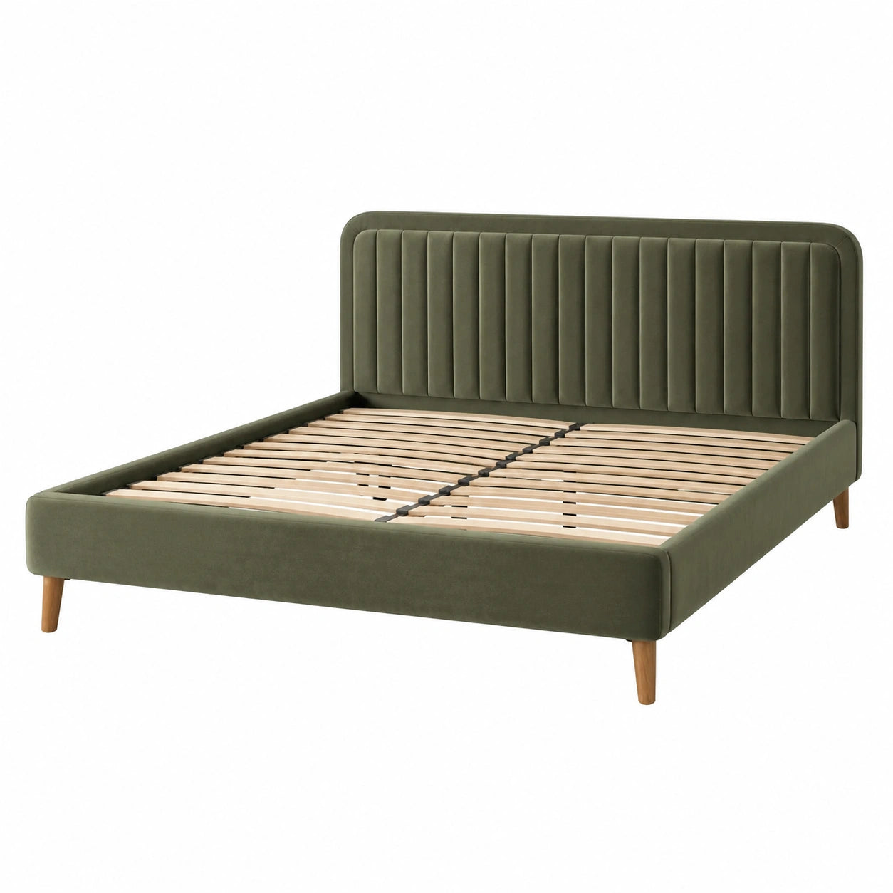 Cama doble de madera y terciopelo verde 200x160 cm