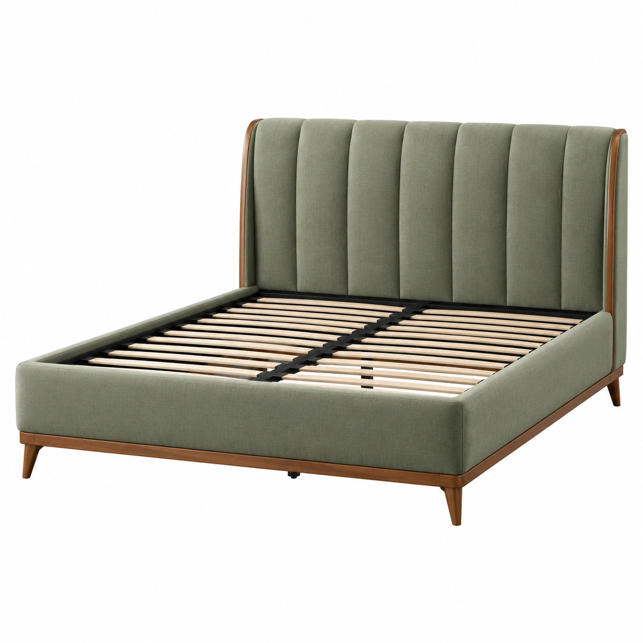 Cama doble de madera con tapizado de poliéster verde musgo 200x160 cm