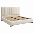 Cama doble beige de madera y poliéster con cabecero acolchado 200x180 cm