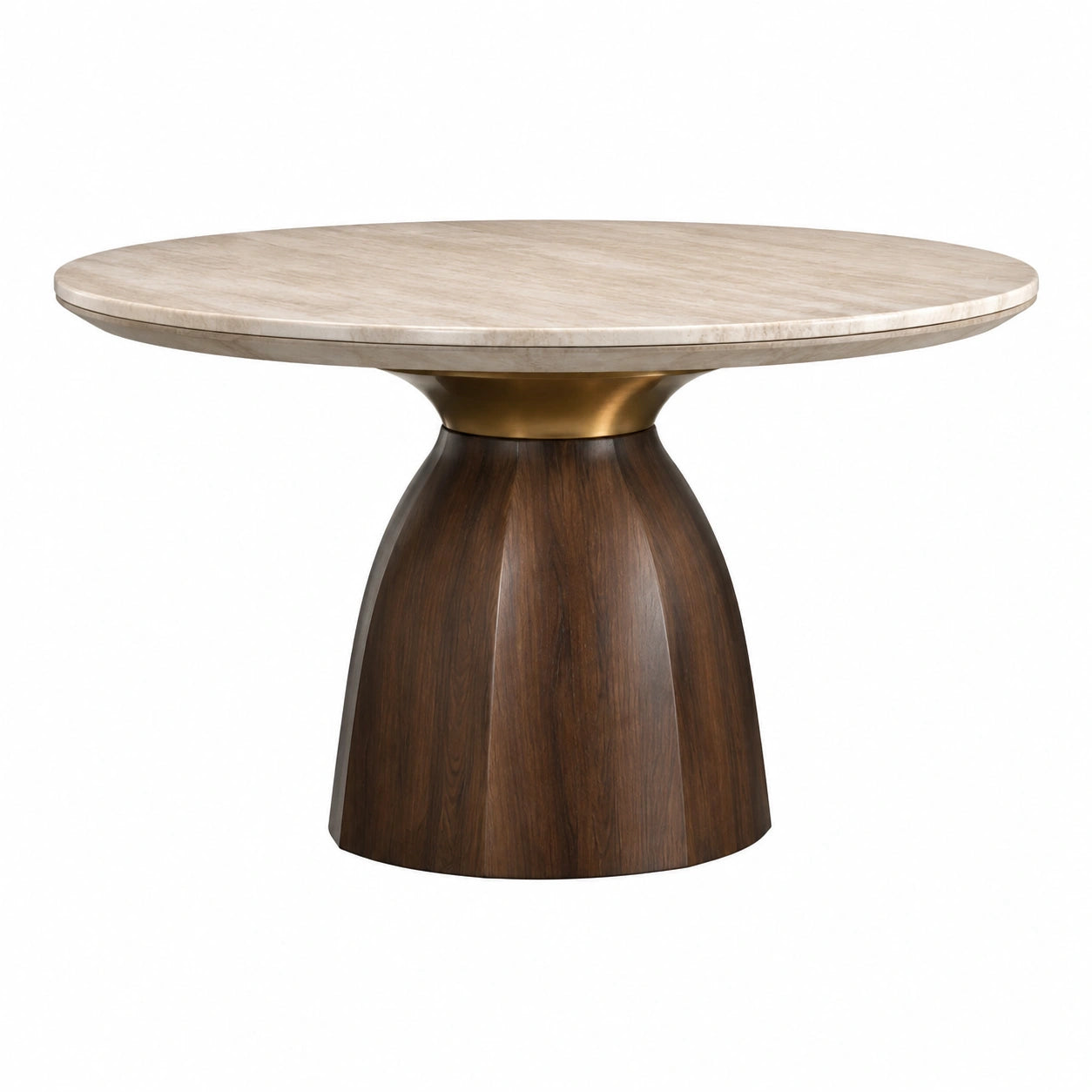 Mesa redonda de mármol natural y madera chapada con detalles de latón