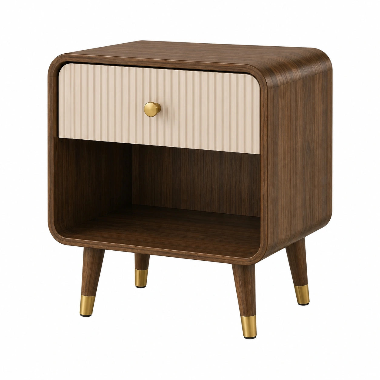 Mesita de noche de madera laminada con cajón y estante