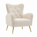 Sillón de tela bouclé beige con patas de acero dorado