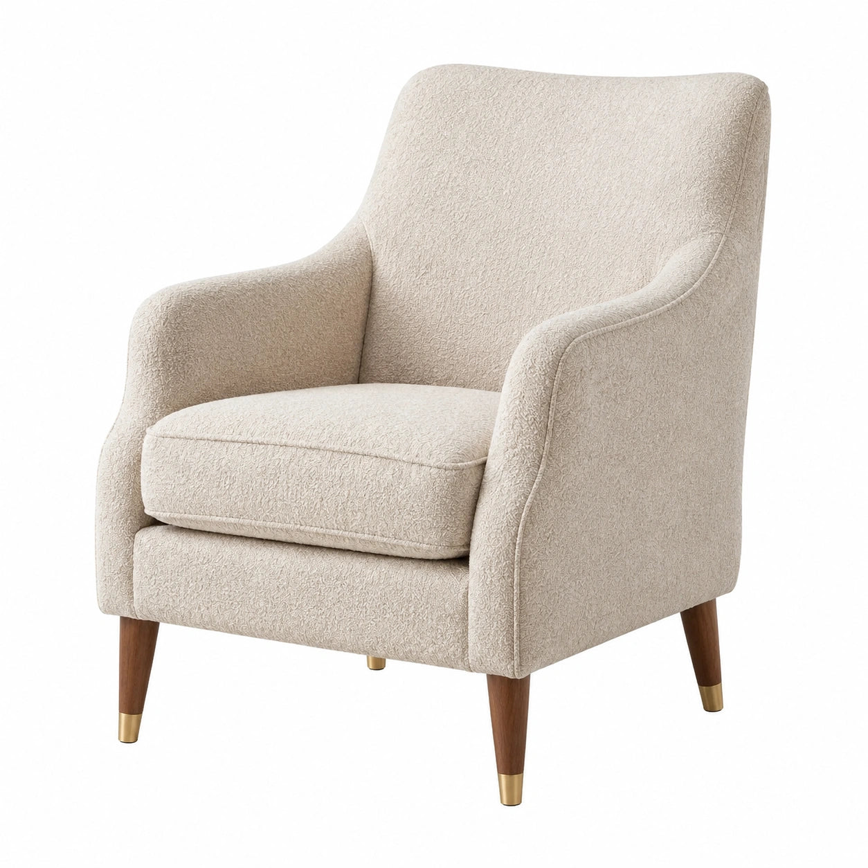 Sillón de Tela Bouclé Beige con Patas de Madera