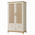 Armario de Madera con Puertas de Ratán y Cajones 180x80x50 cm Beige