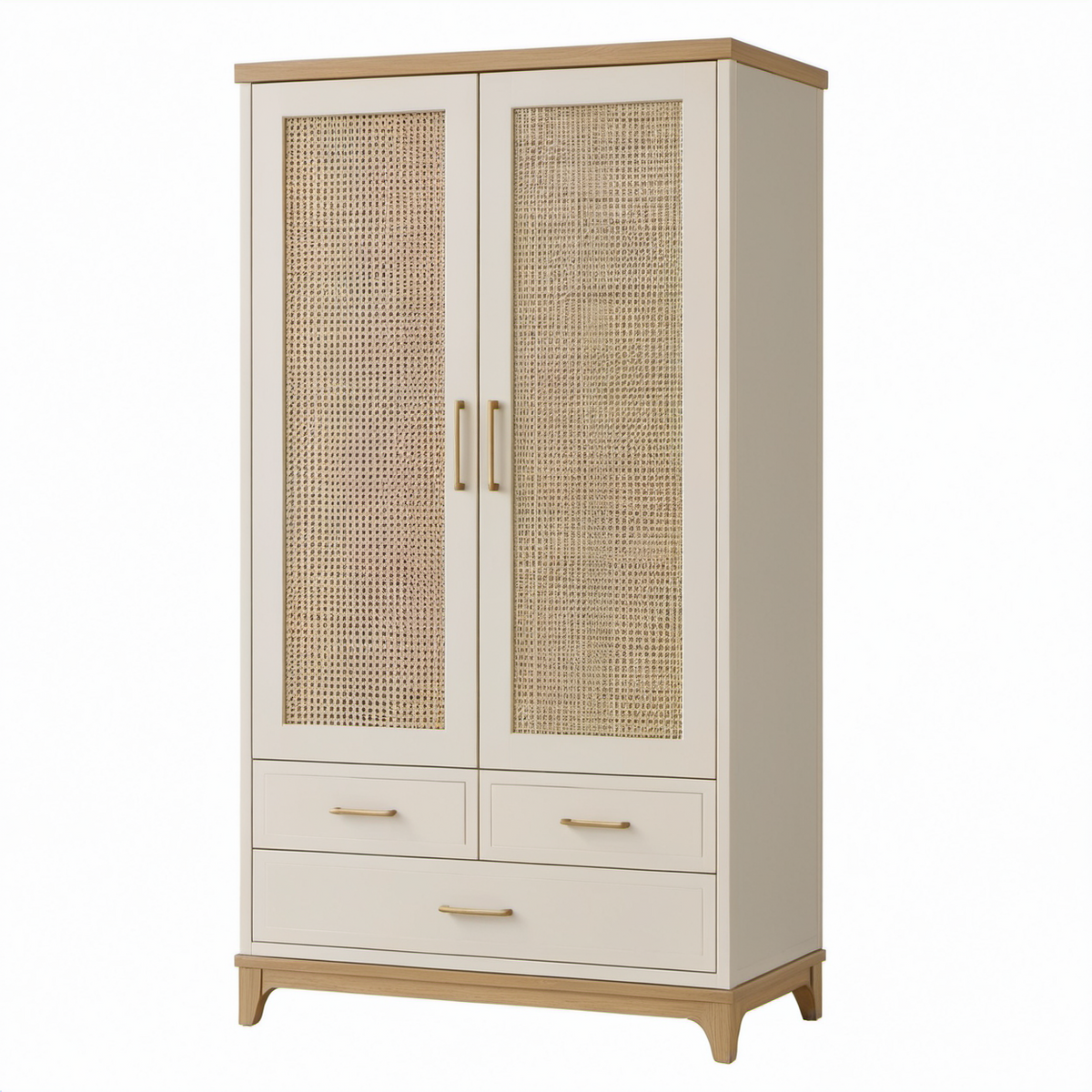 Armario de Madera con Puertas de Ratán y Cajones 180x80x50 cm Beige