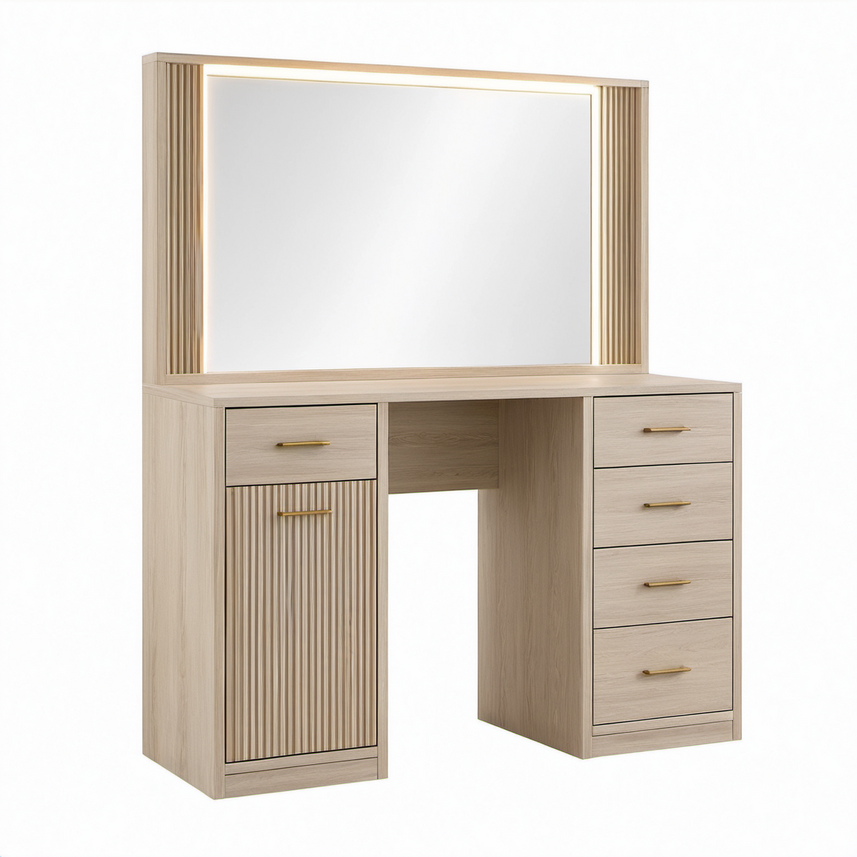 Tocador de Madera con Espejo LED, 120x40x140 cm, Roble Claro