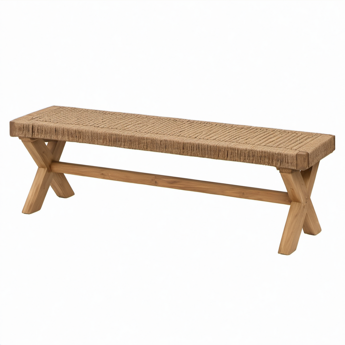 Banco de madera de teca y cuerda 180x35 cm natural