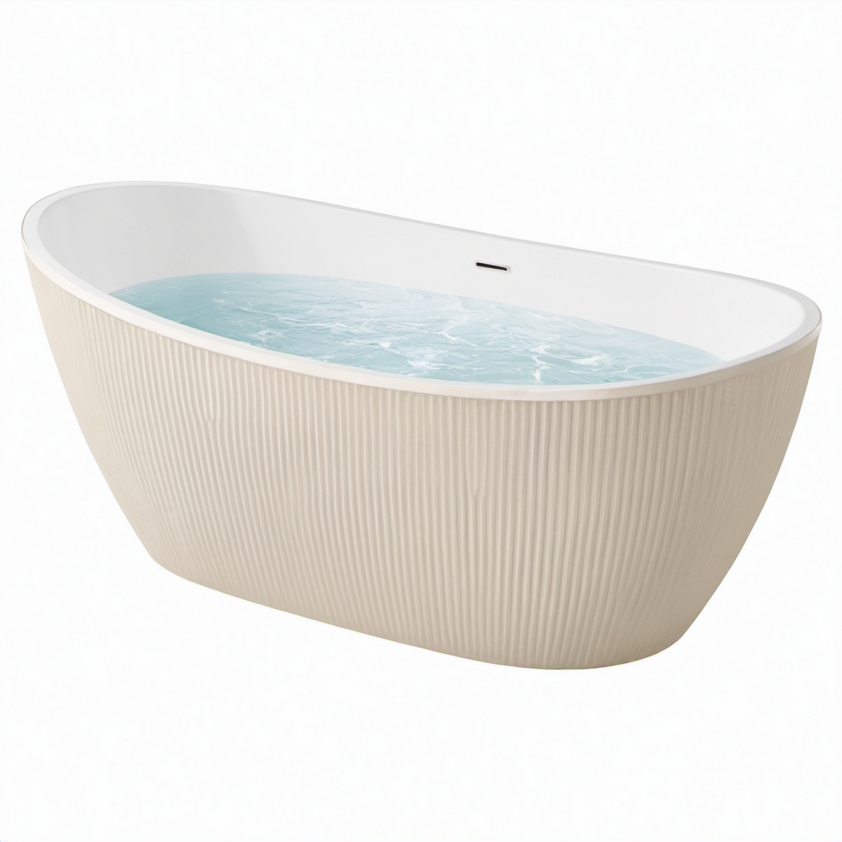 Bañera independiente ovalada de resina blanca y beige 170x75x58 cm