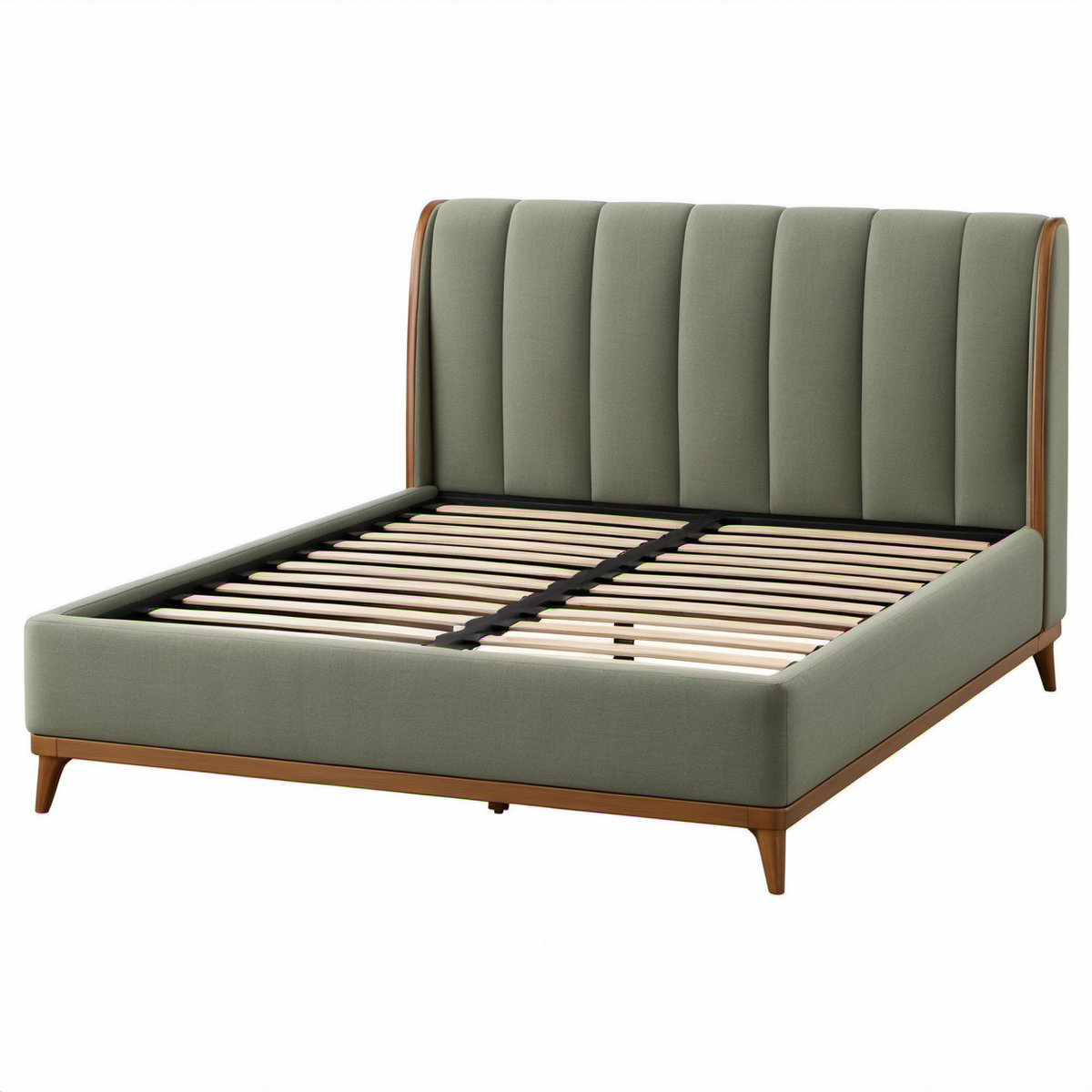 Cama doble de madera con tapizado de poliéster verde musgo 200x160 cm