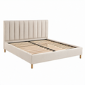 Cama doble tapizada en poliéster beige con patas de madera 200x160 cm