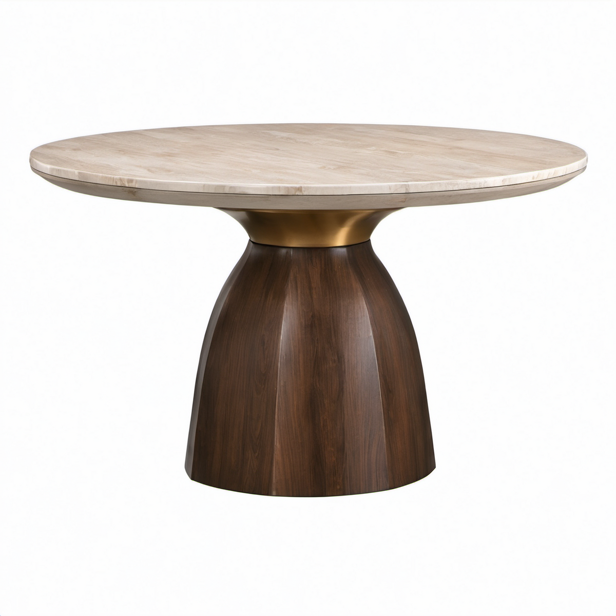 Mesa redonda de mármol natural y madera chapada con detalles de latón