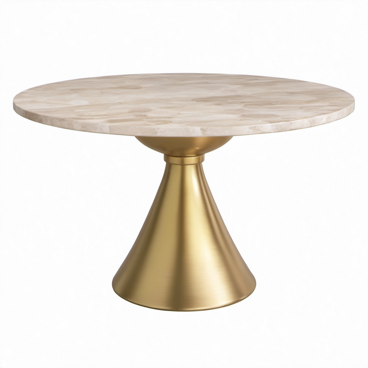 Mesa redonda de mármol con base de metal dorado 120 cm