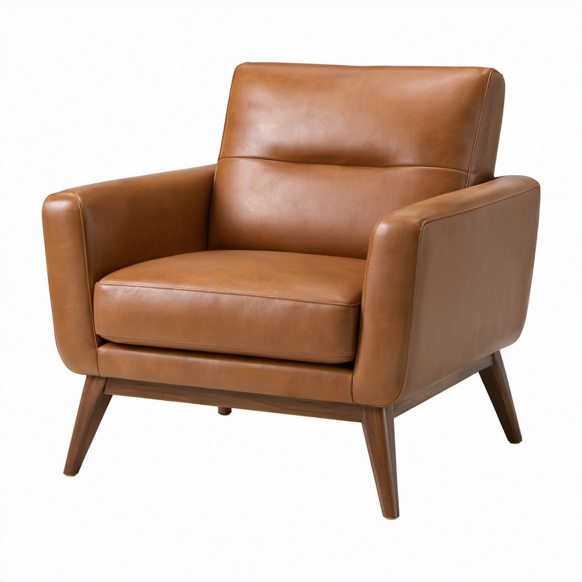 Sillón de cuero marrón con patas de madera