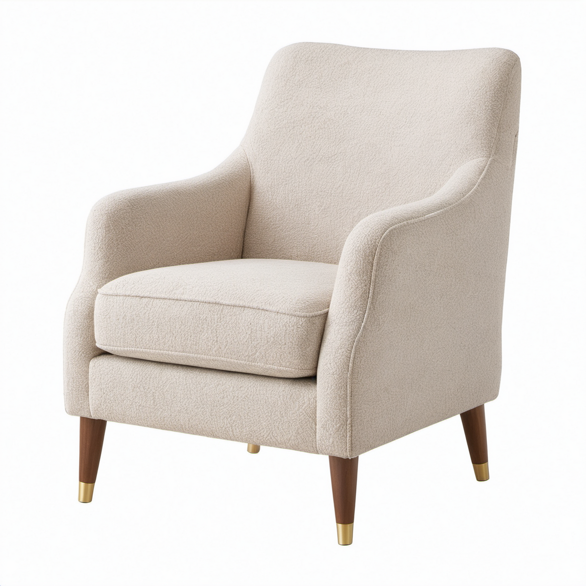 Sillón de Tela Bouclé Beige con Patas de Madera