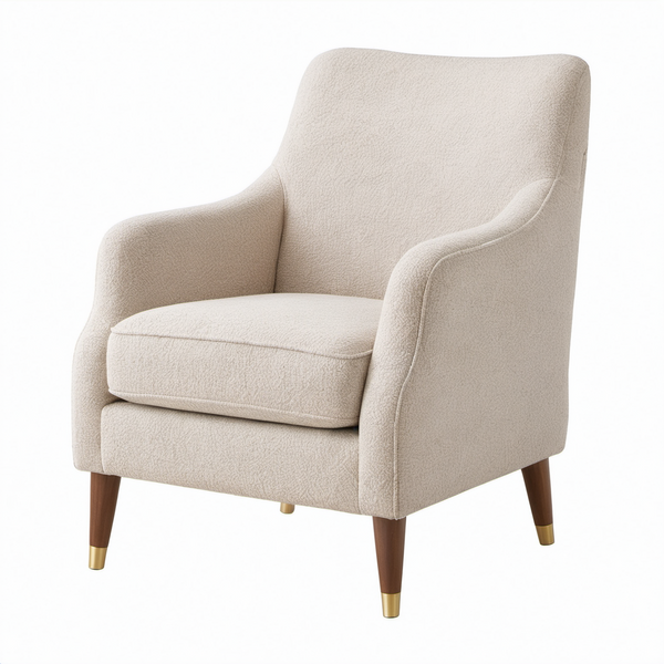 Sillón de Tela Bouclé Beige con Patas de Madera