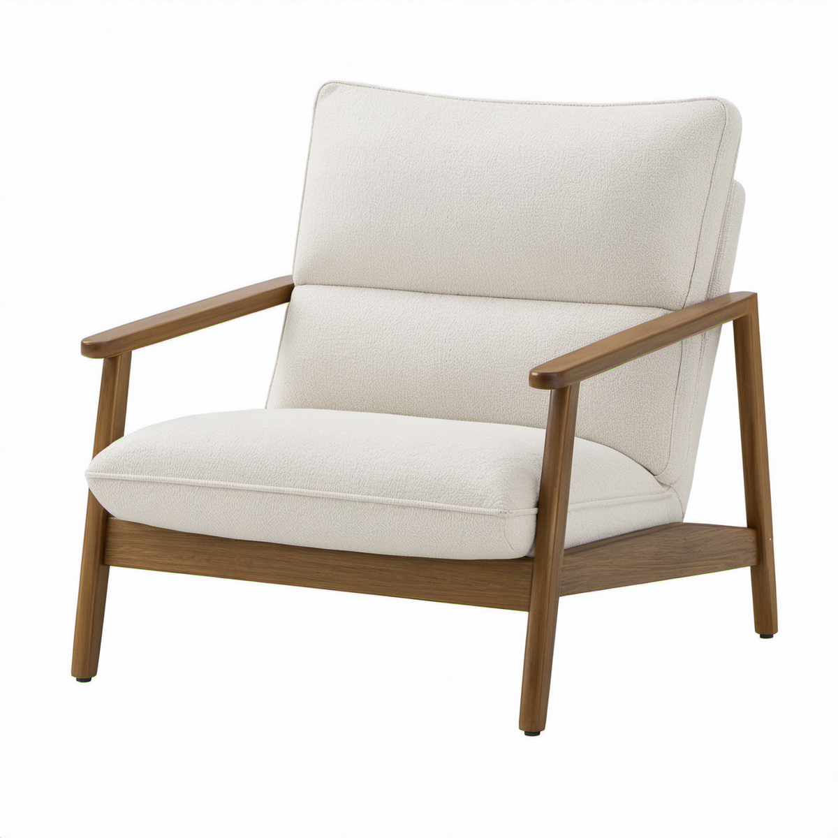 Sillón con estructura de madera y tapizado en tela crema